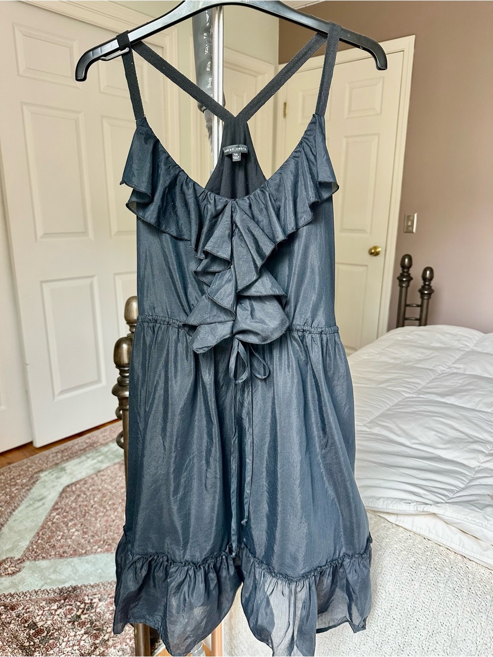 Naked Zebra Black Ruffle-Front Cotton Silk Dress
